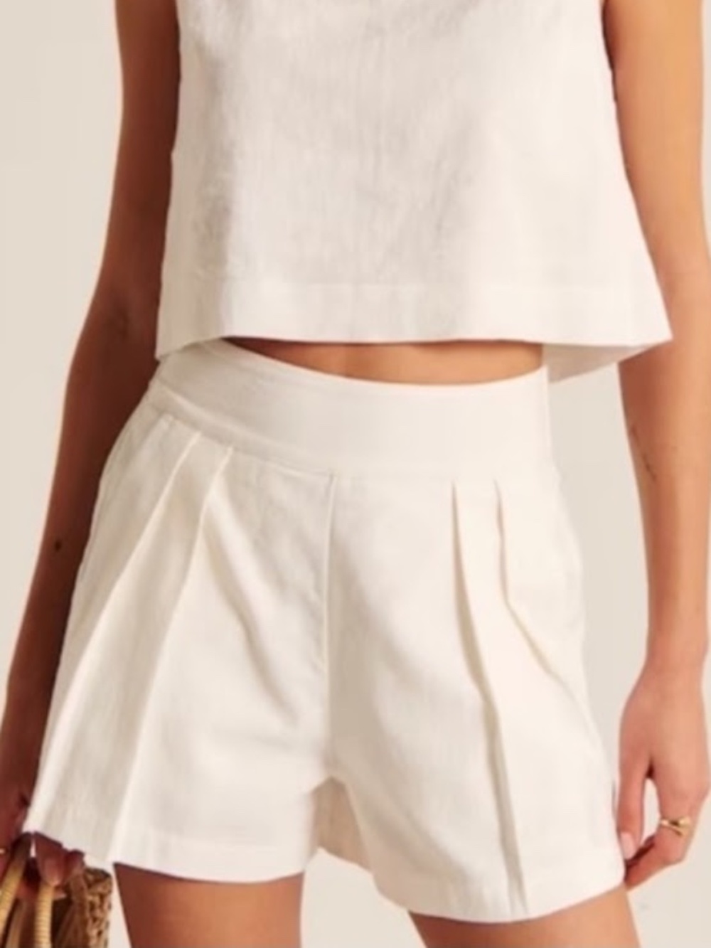 Abercrombie & Fitch White Linen Cotton Shorts High Waist Pleats Lined Size M